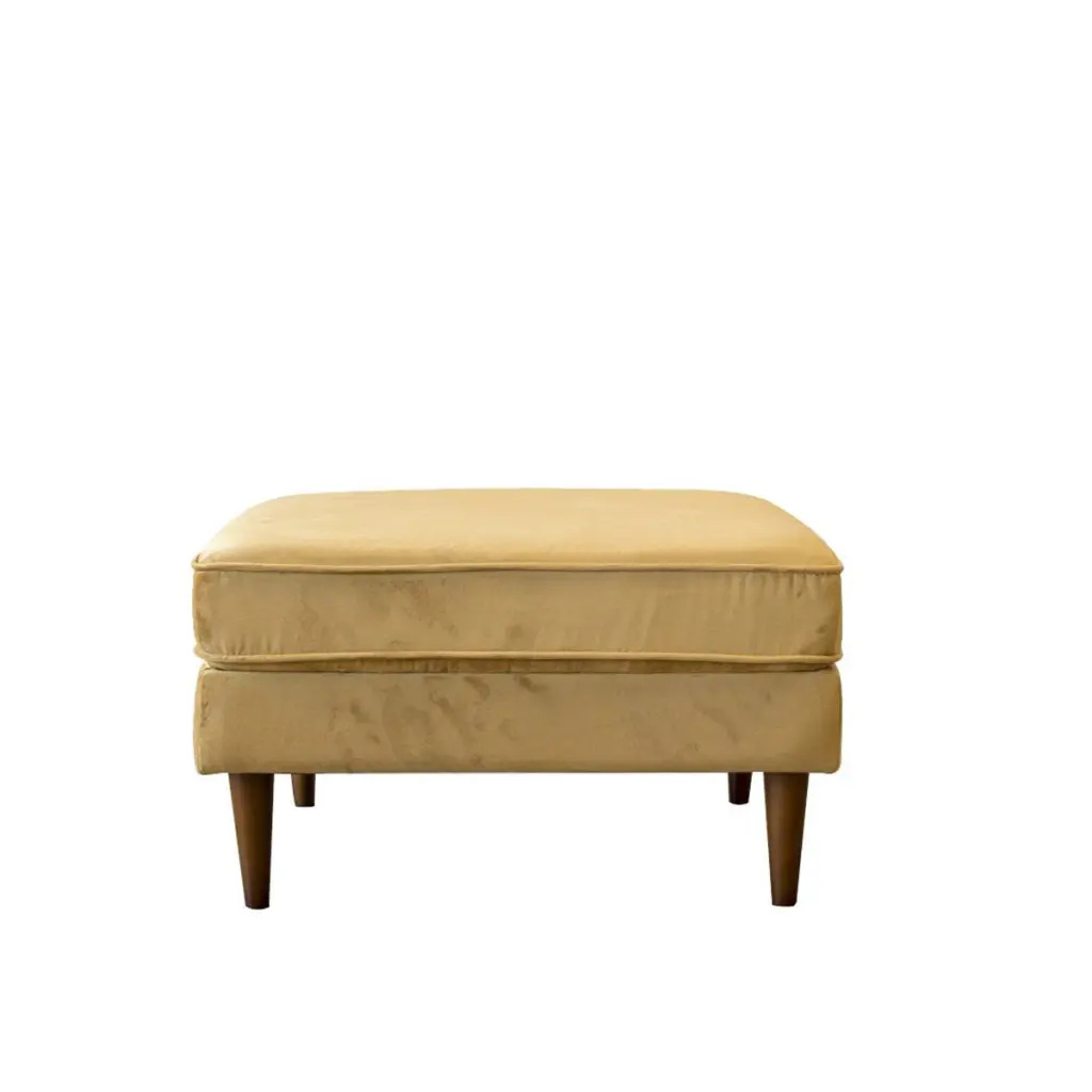 Amber Square Upholstered Ottoman Yellow Velvet Brown Velvet Trim ashcroft furniture