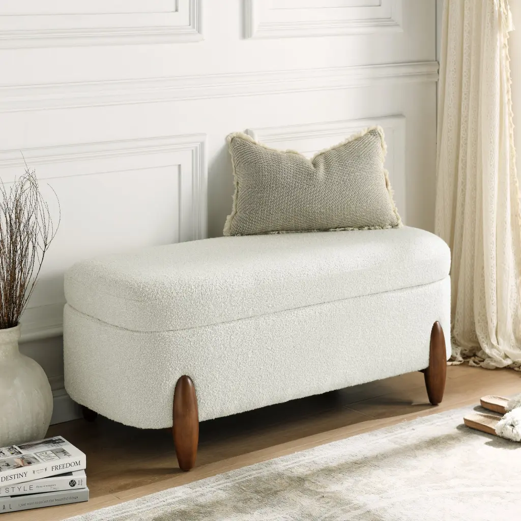 Ottoman Bench Storage And Seat Cushion Made Looped Gauze Material Living Room Footrest chuangyuan smart home