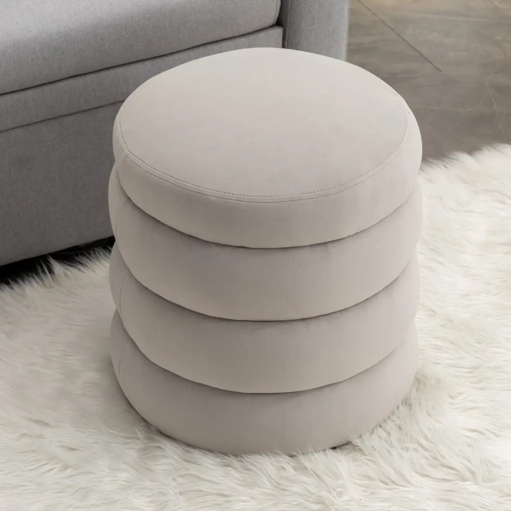 Soft Velvet Round Ottoman Footrest Stool Light Gray Living Room dg collection