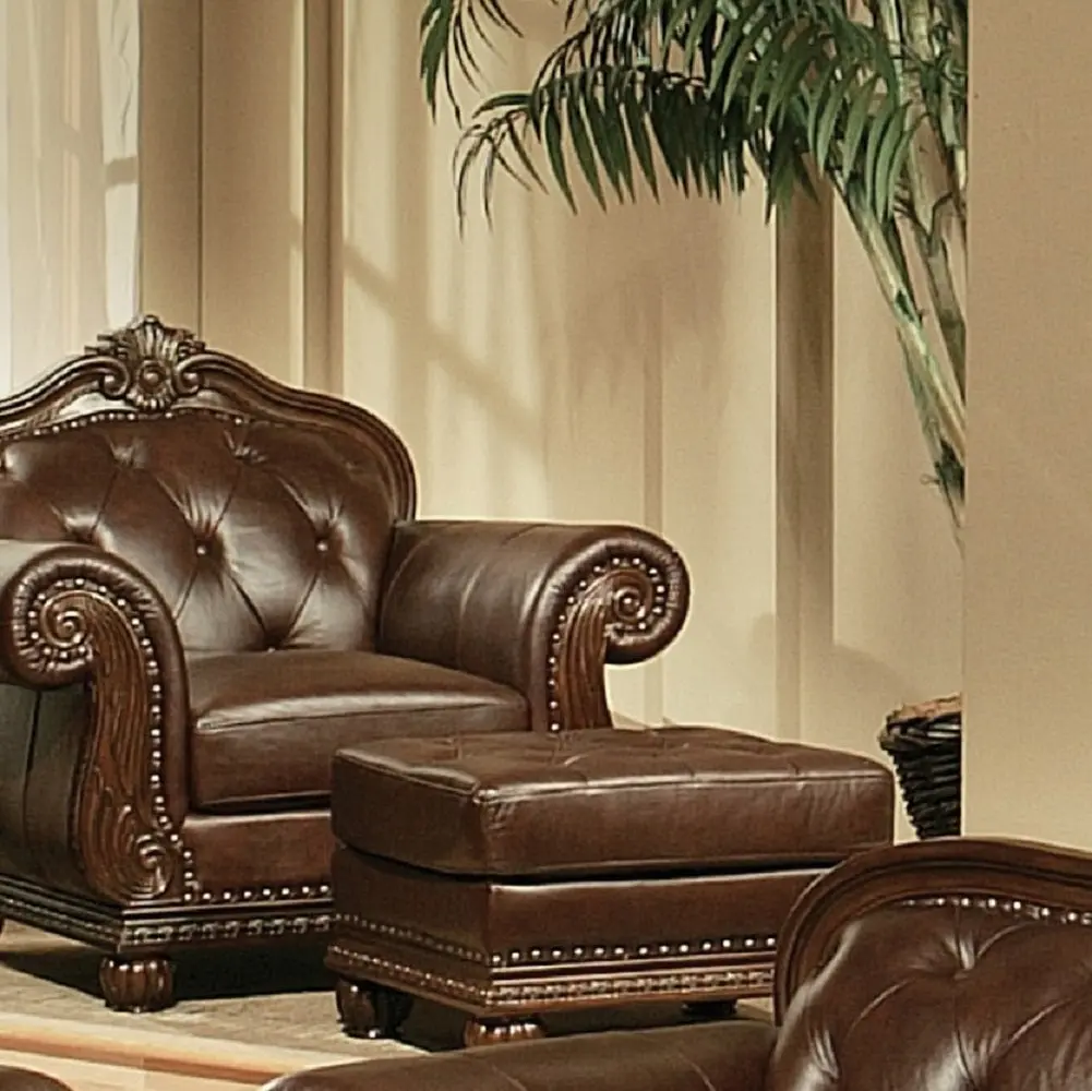 Espresso And Cherry Tufted Ottoman Espresso Authentic Hide Timber Primary Living Room Footstool furniture max