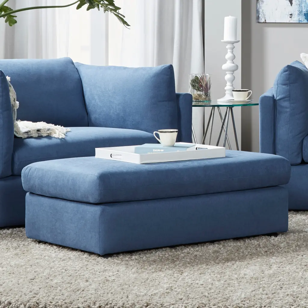 Enda Living Room Ottoman Blue Material Footstool Storage Bench hz