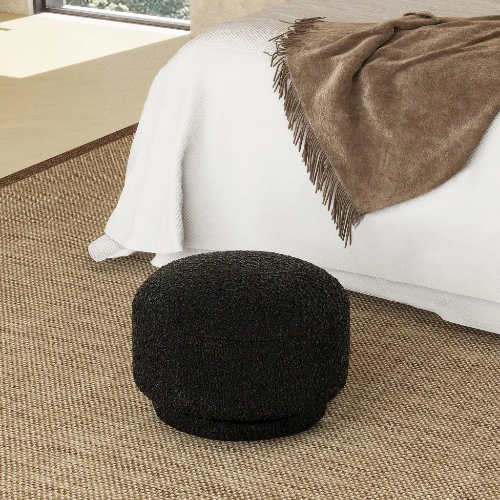 Fuji 15 Inch Mushroom Footstool Ottoman Ebony Black Boucle Black Foam jennifer taylor home