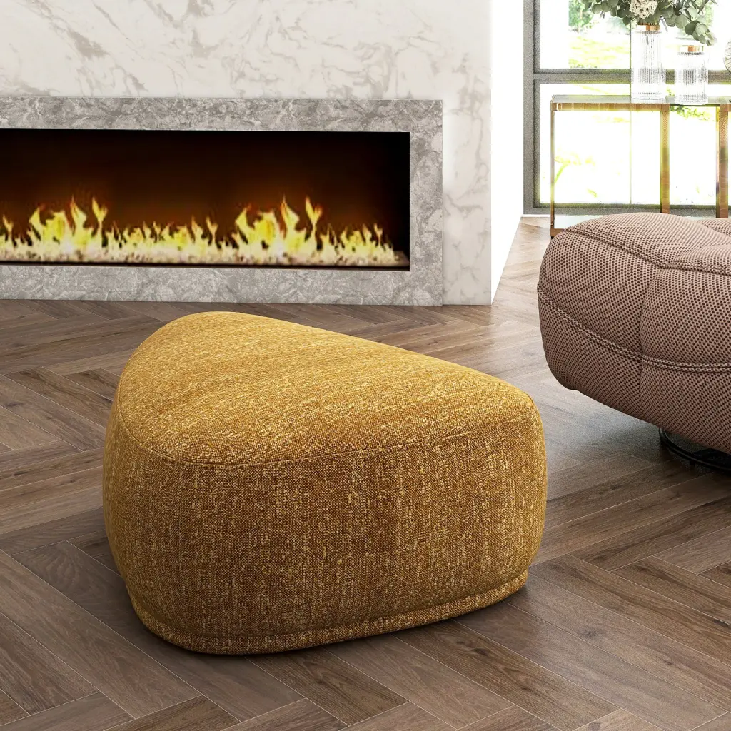 44 Inch Rounded Triangle Cocktail Ottoman Mustard Yellow Tweed Living Room Footrest jennifer taylor home