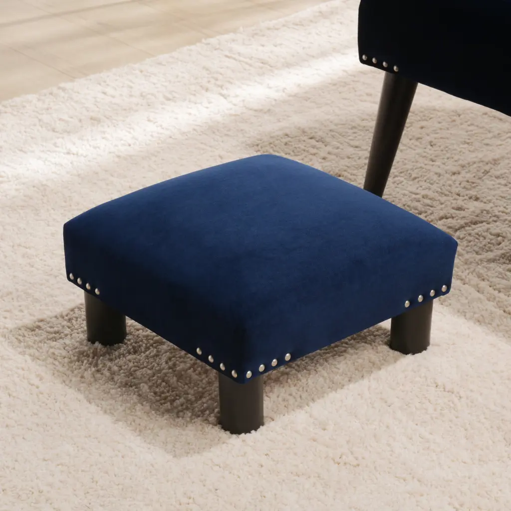 Jules 16" Square Accent Footstool Ottoman Navy Blue Velvet Stylish And Comfortable jennifer taylor home