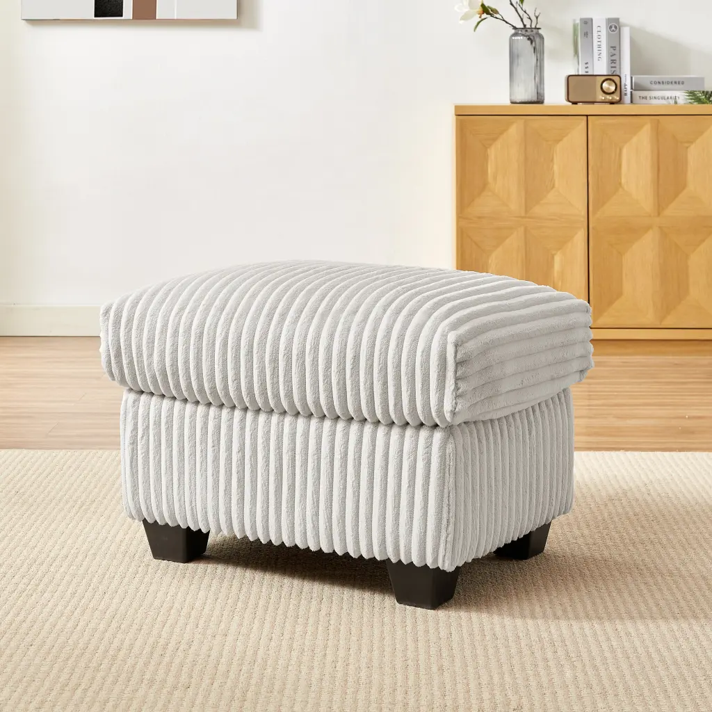 27.2 Inch Corduroy Fabric Ottoman Removable Seat Cushion Beige Living Room Decor jsc furniture