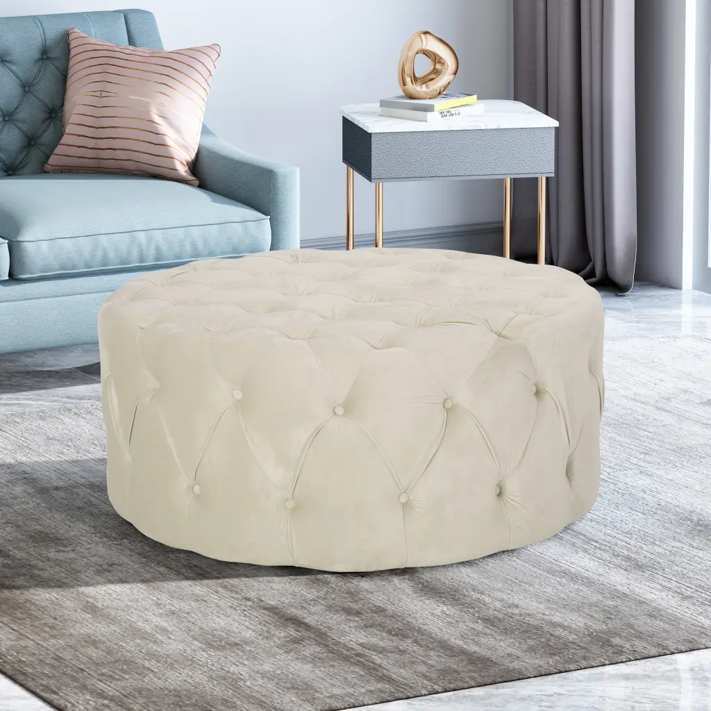 Ottoman Beige Velvet Storage Footstool Living Room Extra Seating nh-an
