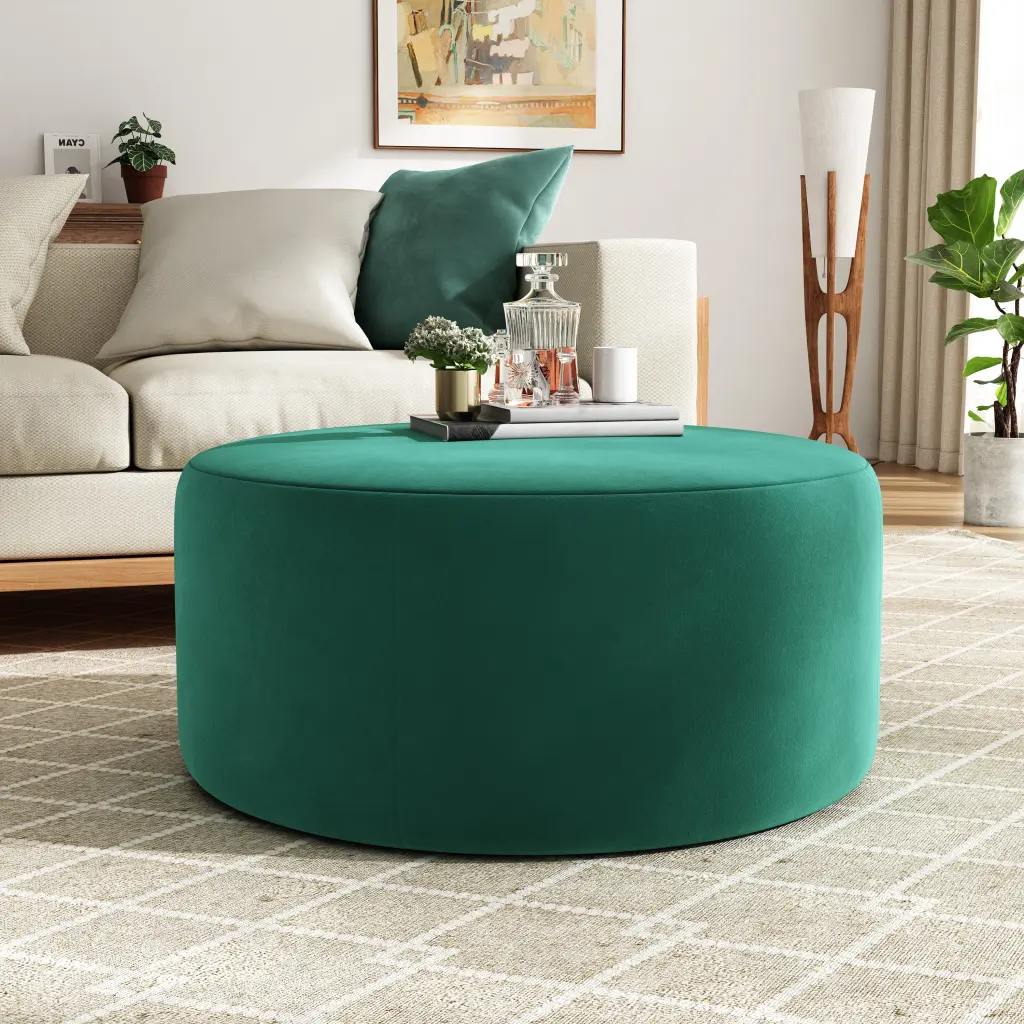 Ottoman Green Foam Velvet Footstool Pouf Living Room Accent Furniture nh-an