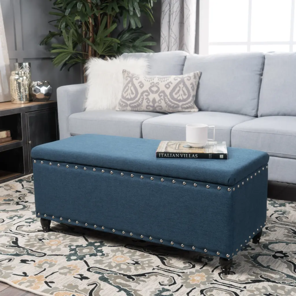 Storage Ottoman Navy Blue Material Compact Storage Solution nh-an