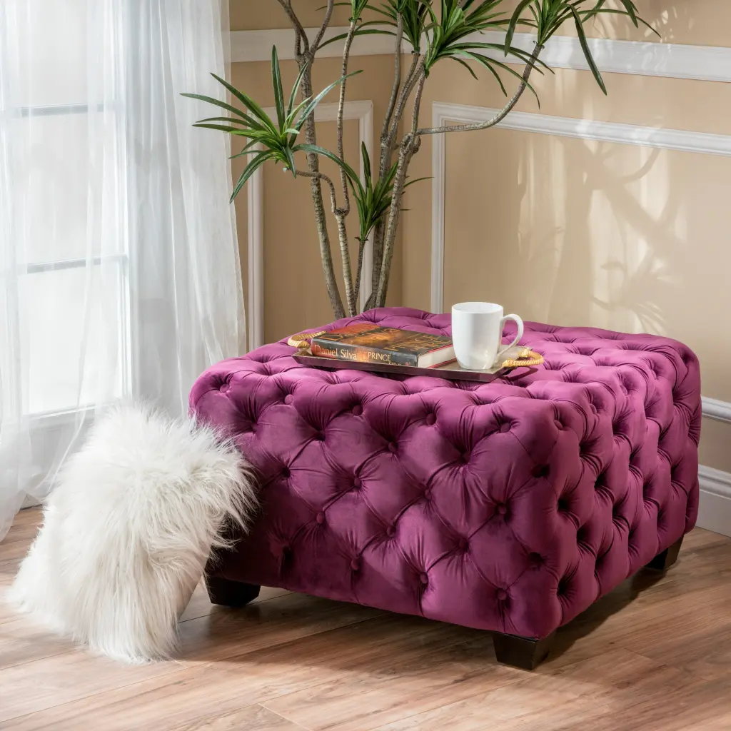 Ottoman Fuchsia Velvet Footstool Pouf Stool Living Room Decor nh-cloudhouse