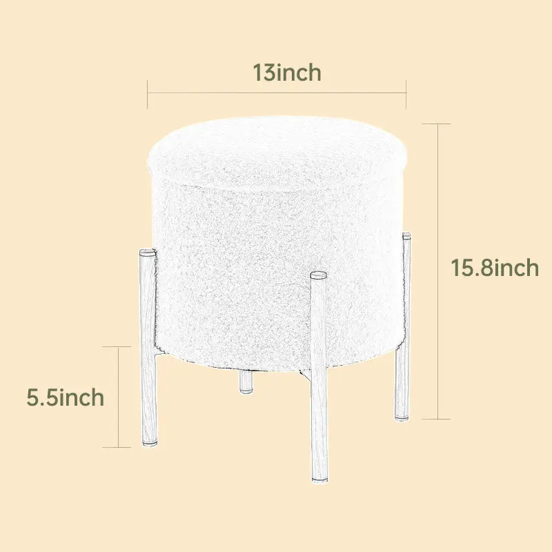 Modern Round Storage Ottoman Foot Stool Metallic Base Living Room w2725