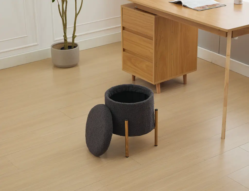 Modern Round Storage Ottoman Metal Base Ottoman Foot Stool Living Room w2725