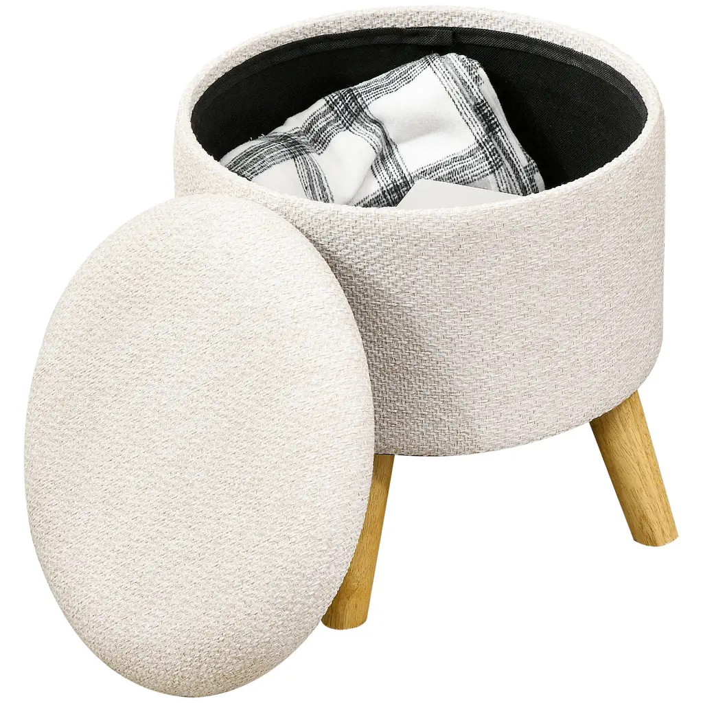 Homcom Storage Ottoman Round Stool Chair Cushioned Top Cream White Living Room aosom business