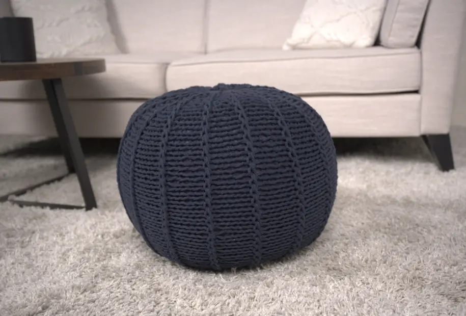 Bordeaux Knitted Cotton Round Pouf Dark Blue Stylish Footrest And Extra Seating bazar