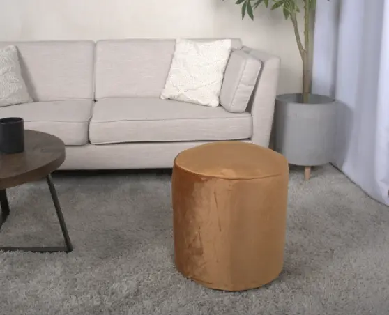 Shimon Cylinder Pouf Apricot PU Velvet Footstool Ottoman Living Room bazar