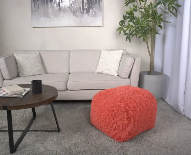 Spongy Microfiber Square Pouf Coral Color bazar