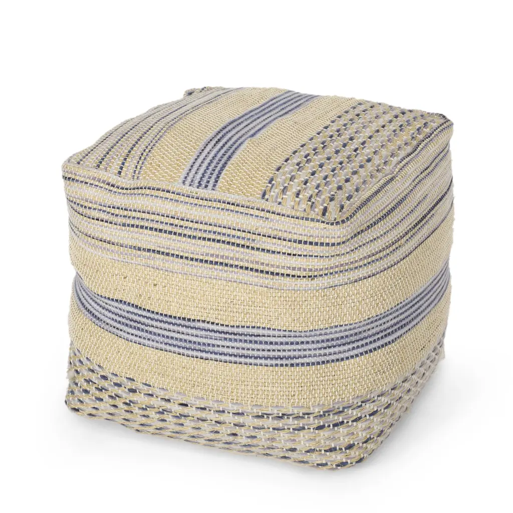 Western Artisan-made Natural Blue Wool Pouf Footstool Ottoman bazar