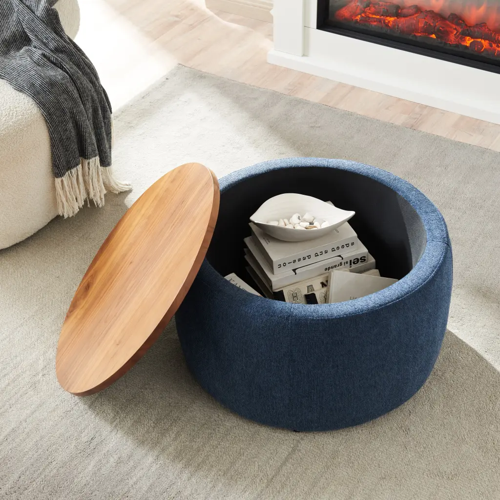 Round Storage Ottoman 2 1 Function End Table and Ottoman Modern Furniture chuangyuan smart home