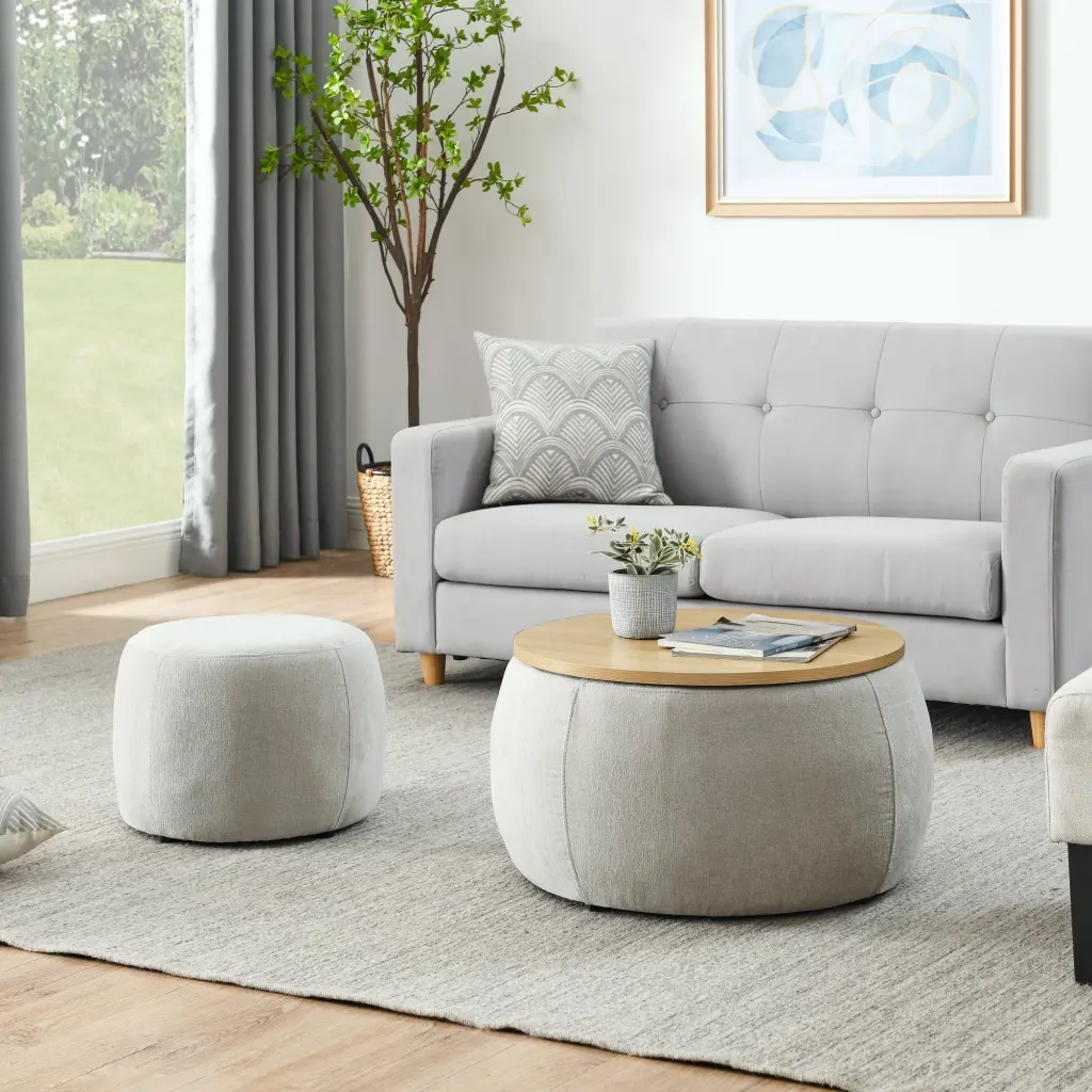 Round Storage Ottoman 2 1 Function Work As End Table And Ottoman Living Room Furniture chuangyuan smart home