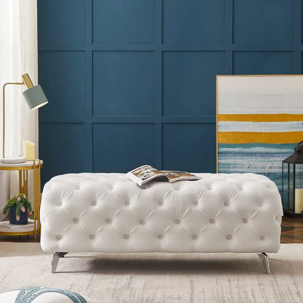 Button Tufted Ottoman Bench Upholstered Velvet Footrest Stool Accent Furniture cy furniture