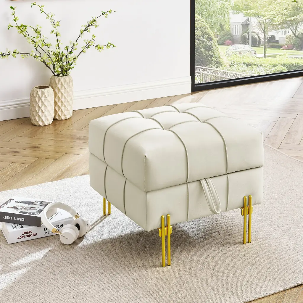 22 Inches Anti Scratch Hide Storage Ottoman Pet Friendly Entryway Bench dg chuang ying