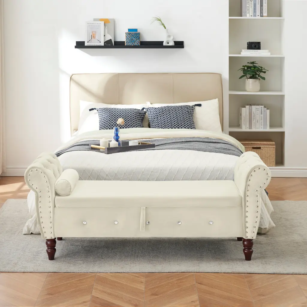63.38" Velvet Multifunctional Storage Rectangular Ottoman Bench Removable Tray fj furniture