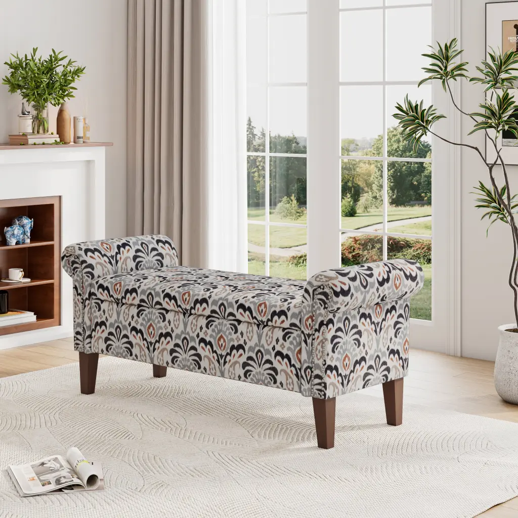 Conrad Storage Ottoman Multi Polyester Floral Traditional Flip Top Roll golden oak home