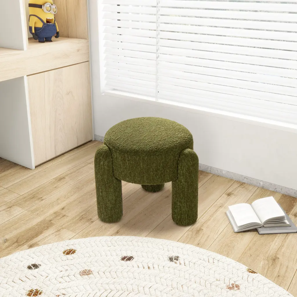 Hugo 20.5 Inch Round Fully Upholstered Ottoman Moss Green Boucle Fabric jennifer taylor home