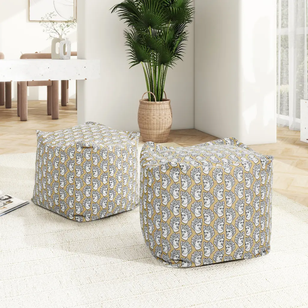 Pouf 20 Inch Premium Oversized Bean Bag Cube Ottoman Apollo Bust Gold jennifer taylor home