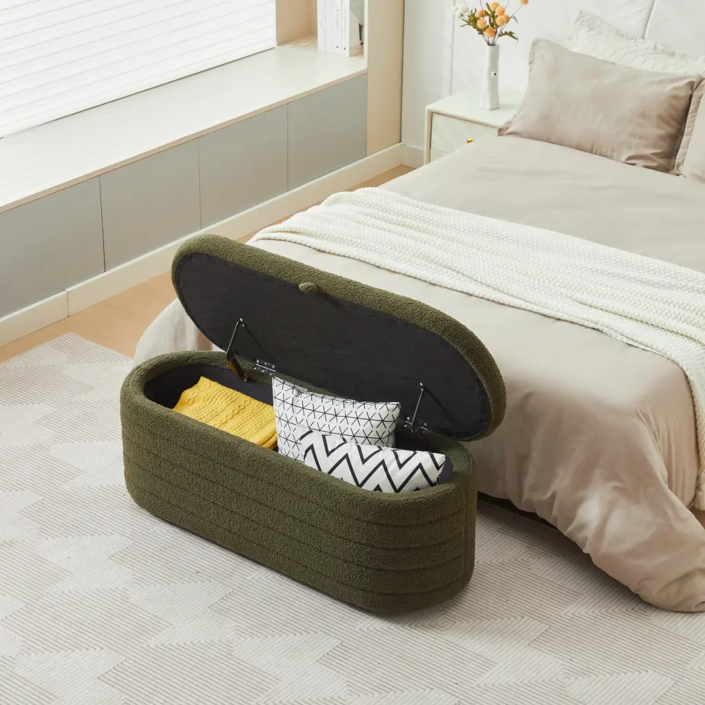 S03 Basics Upholstered Storage Ottoman and Entryway Bench Green Modern Design levin furniture