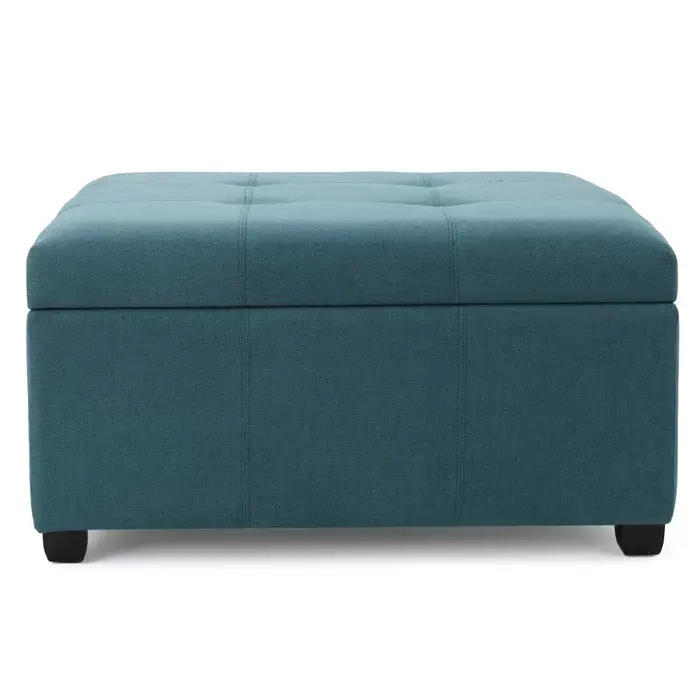 Carlsbad Storage Ottoman Teal Fabric Upholstered Footrest Bench nh-an