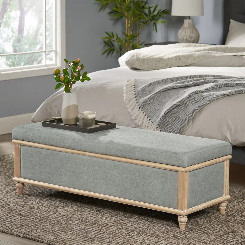 Osgood Gray Storage Ottoman Wood Frame and Fabric Upholstery nh-an