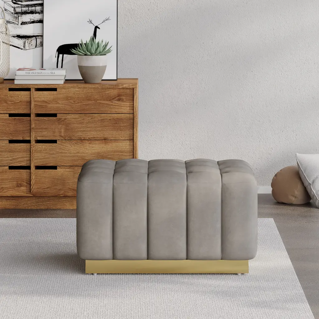 Grey Velvet Ottoman Footstool Pouf Living Room Furniture Accent Piece nh-cloudhouse