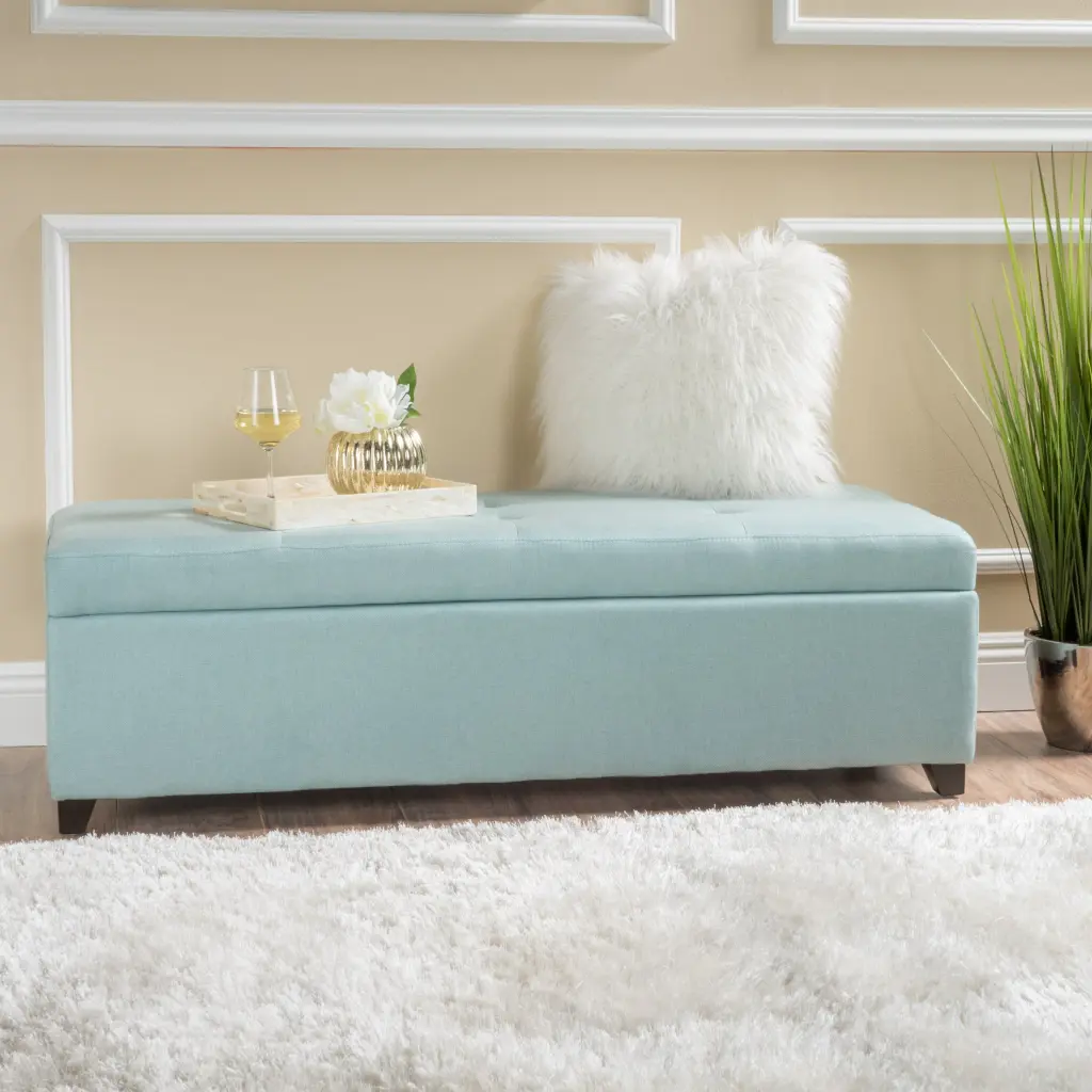 Brentwood Storage Ottoman Light Blue Material Living Room Footrest Bench nh-sunfay