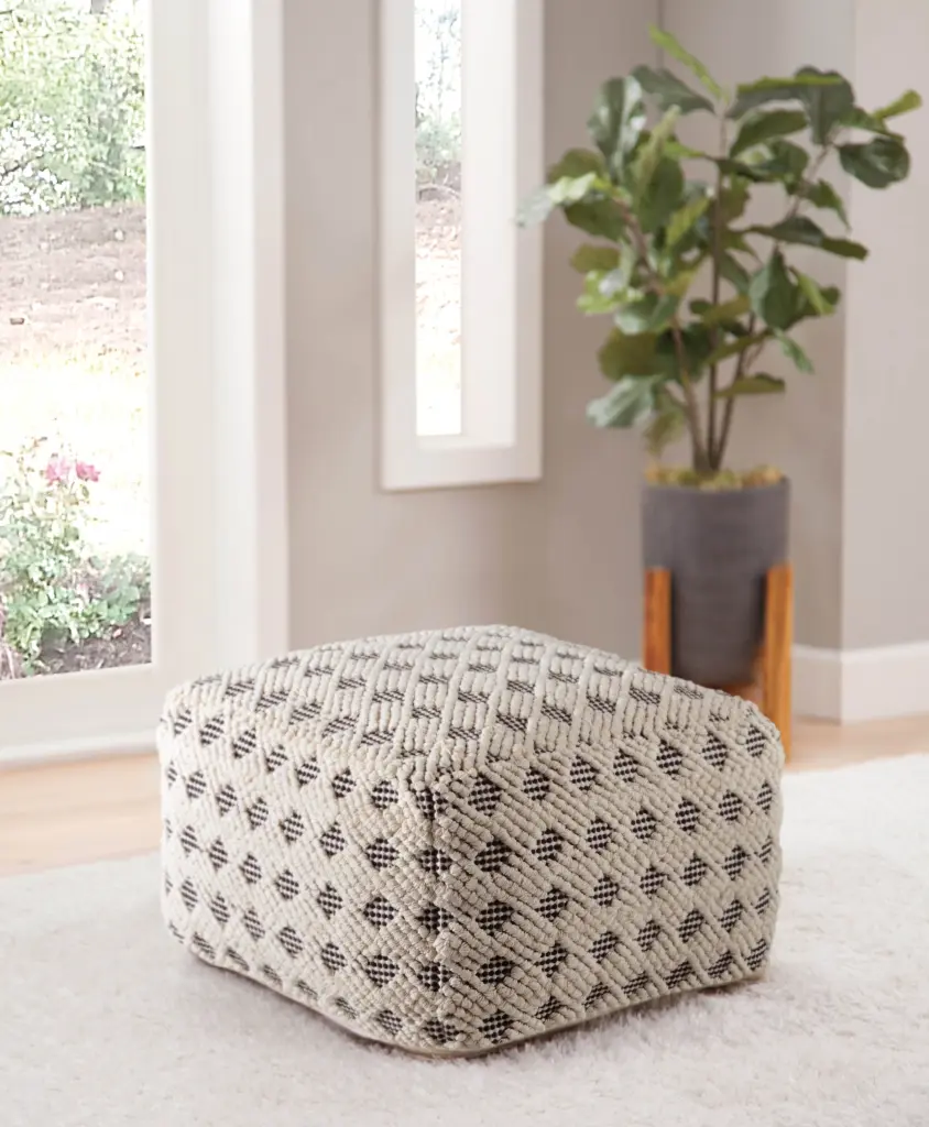 Kodi Square Pouf Pearl Silver White Material Footstool Ottoman Living Room steve silver furniture
