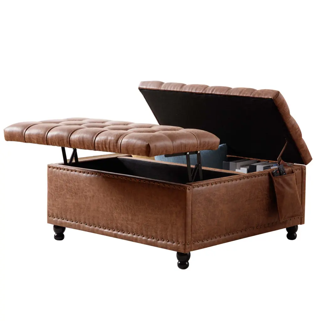 35 Inch Extra Large Storage Ottoman Coffee Table Lift Top Faux Leather Footrest Bench zny