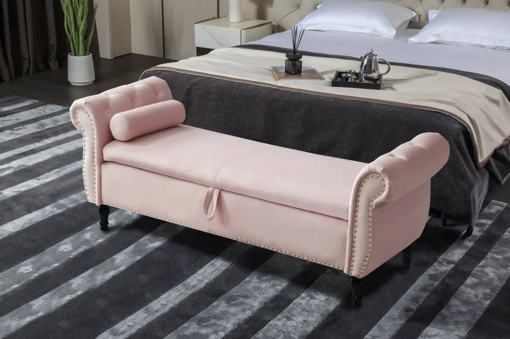 Aijia 63 Inch Velvet Multifunctional Storage Rectangular Sofa Stool Button Tufted Ottoman aijiafurniture