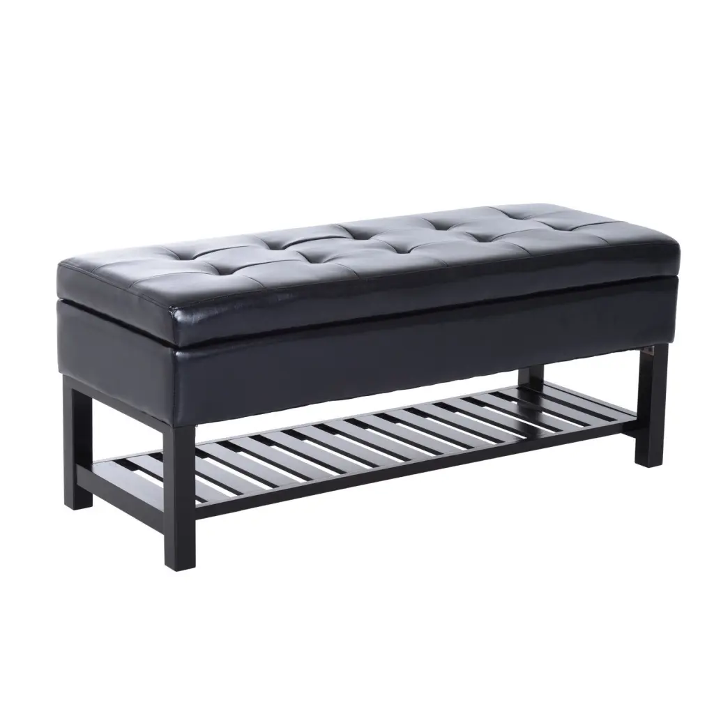 Homcom 44 Inch Tufted Faux Hide Ottoman Storage Bench Shoe Rack Blue aosom business