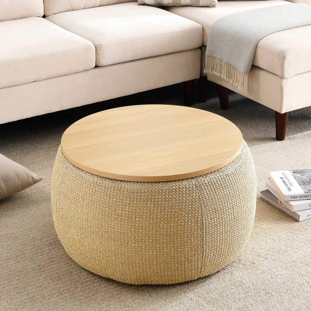 Round 2--1 Storage Ottoman Works as End Table and Ottoman chuangyuan smart home