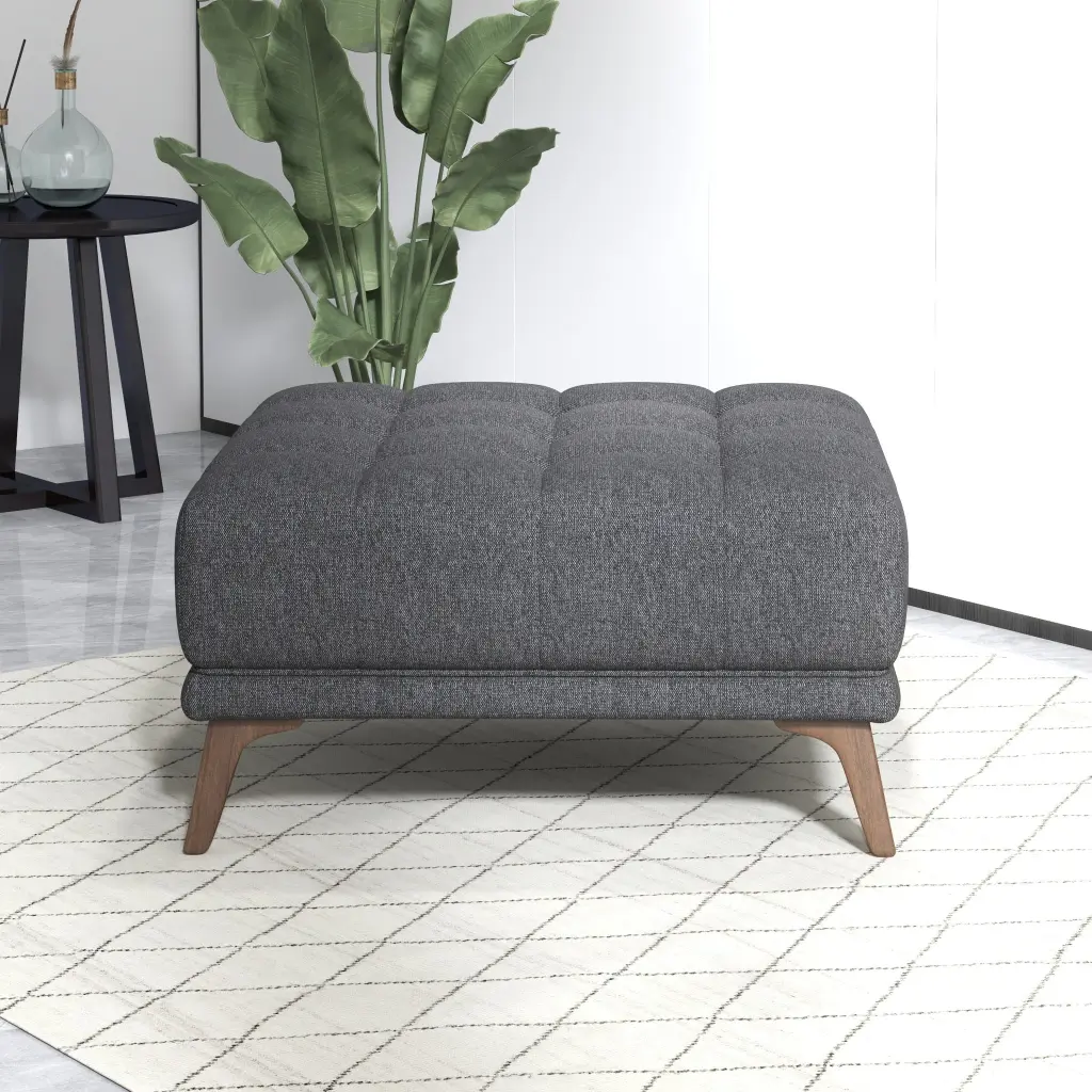 Addison Square Upholstered Ottoman Dark Gray Linen Wood Backless Solid Living Room Footrest ashcroft furniture