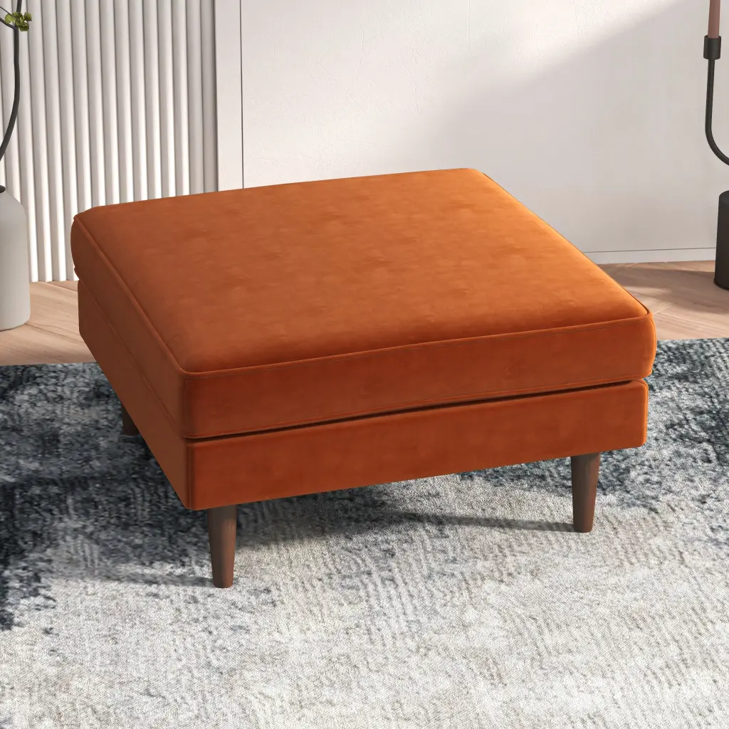 Amber Square Upholstered Ottoman Burnt Orange Velvet ashcroft furniture