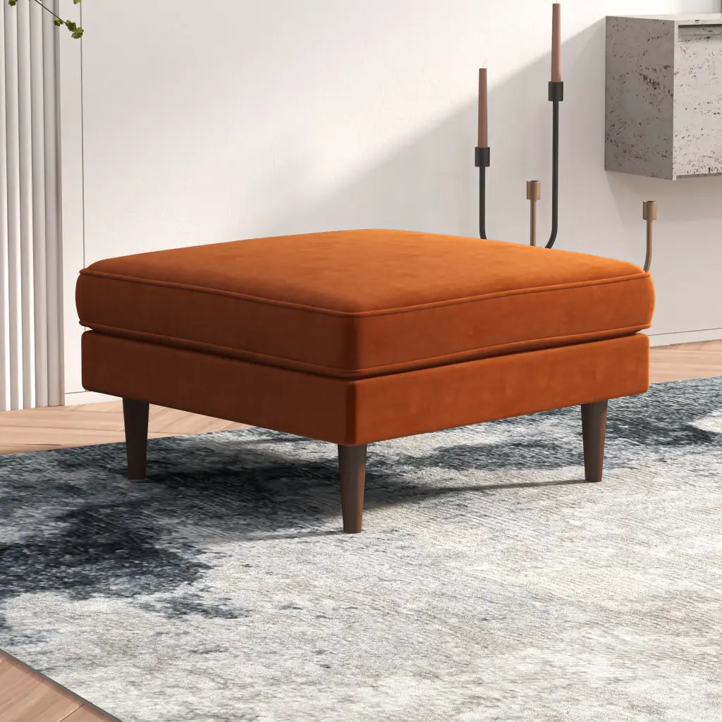 Amber Square Upholstered Ottoman Burnt Orange Velvet ashcroft furniture