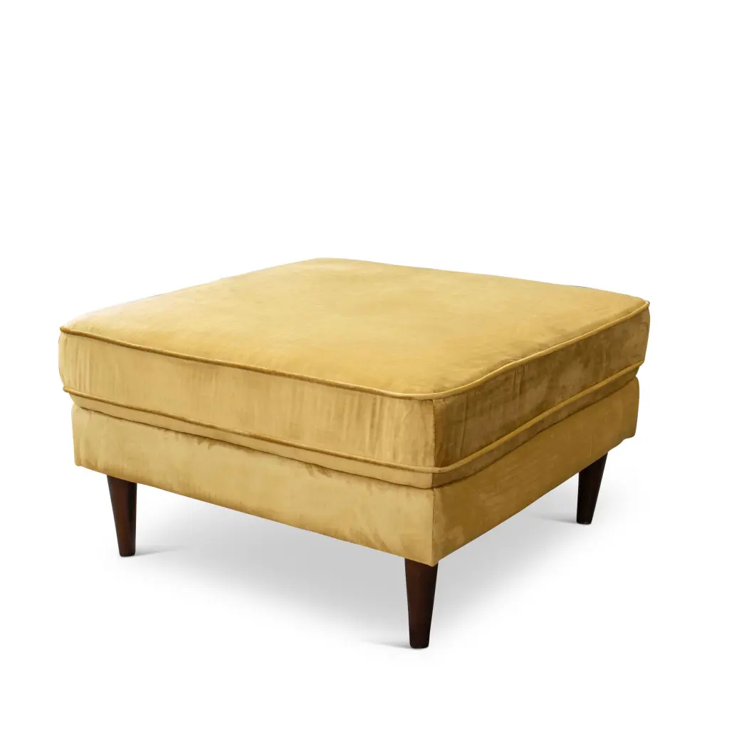 Amber Square Upholstered Ottoman Yellow Velvet Wooden Legs ashcroft furniture