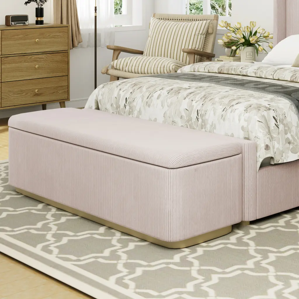 59.1 Inch Corduroy Upholstered Storage Ottoman Vertical Stripe Design bed best