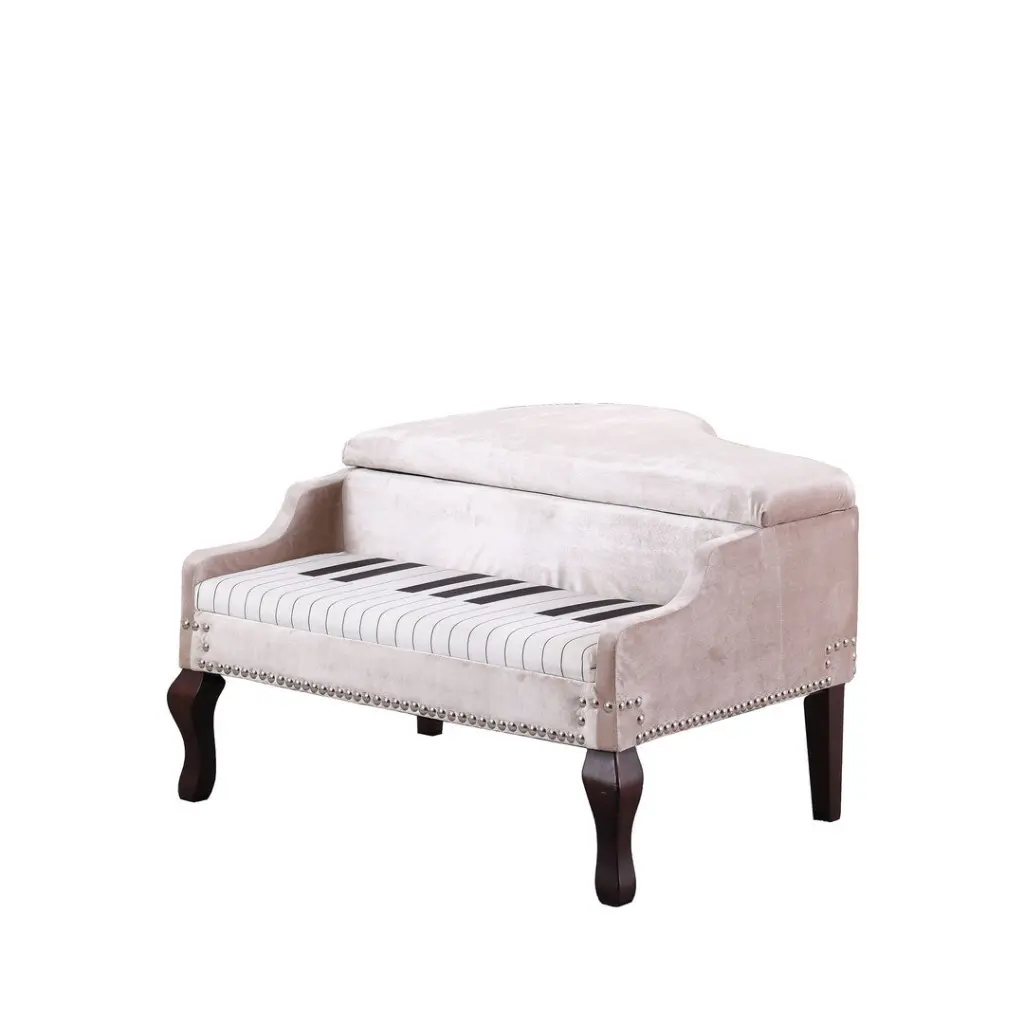 21 Inch Long Beige Piano Shiny Metal Nailheads Storage Ottoman california home