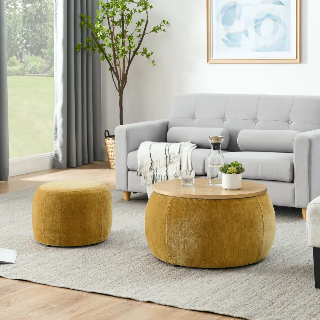 Round Storage Ottoman 2 1 Function Work As End Table And Ottoman chuangyuan smart home