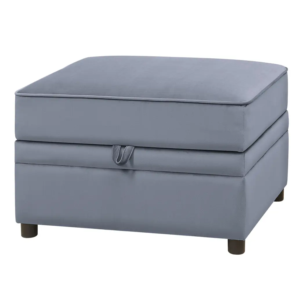 Grey Rectangle Storage Ottoman Timber Primary Living Space Solid Fabric furniture max