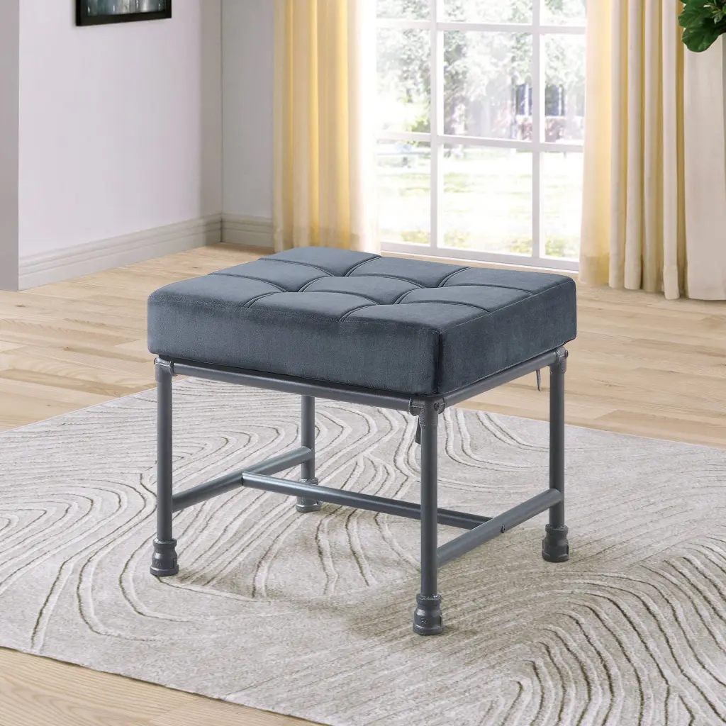 Grey And Sandy Grey Rectangle Ottoman Grey Velvet Primary Living Space furniture max