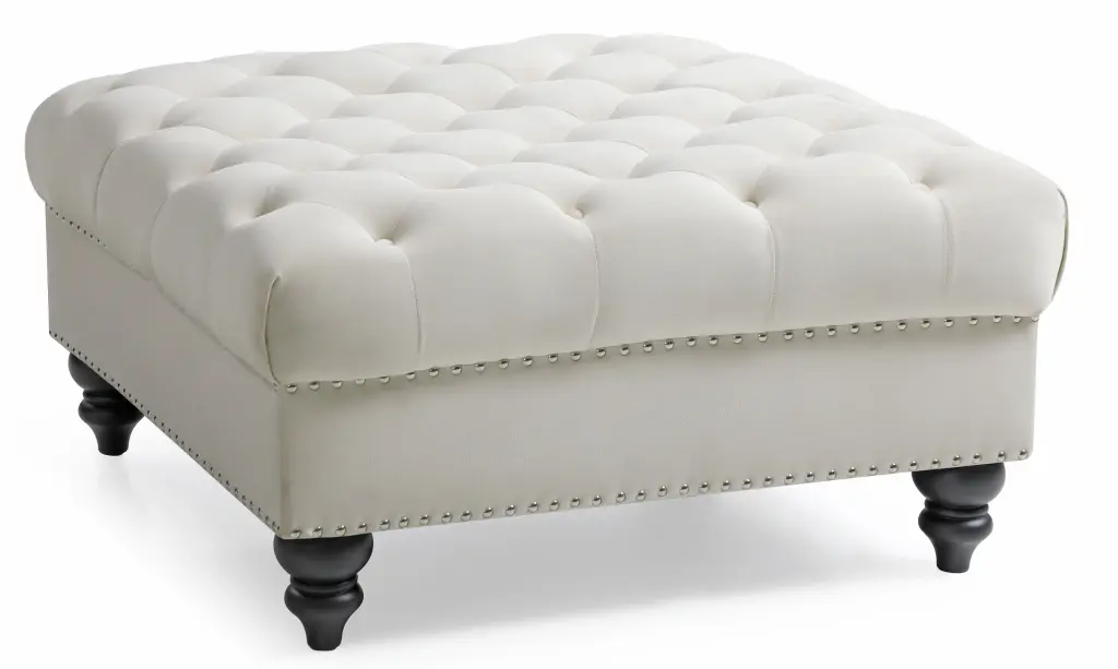 Elegant Ivory Traditional Ottoman Foam Velvet Upholstery Living Room glory furniture