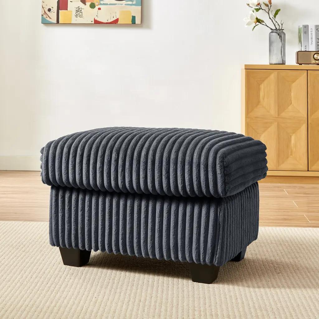 27.2 Inch Corduroy Ottoman Removable Seat Cushion Dark Grey Living Room jsc furniture