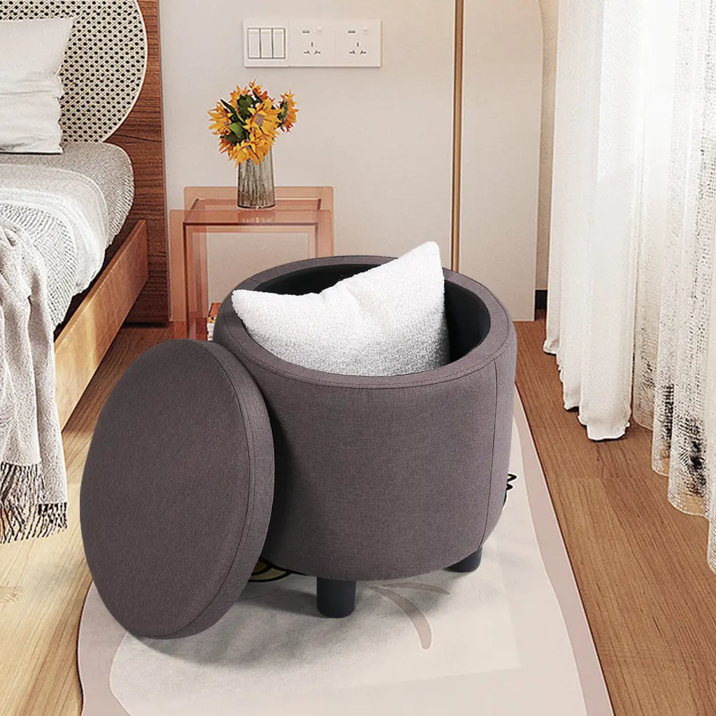 Jst Home Decor Upholstered Round Material Tufted Footrest Ottoman Living Room Accent jst smart home